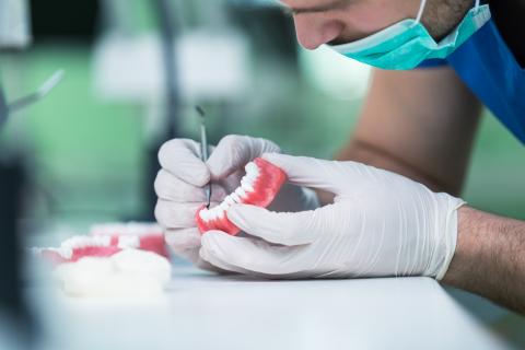 un médecin qui s'occupe d'un dentier 