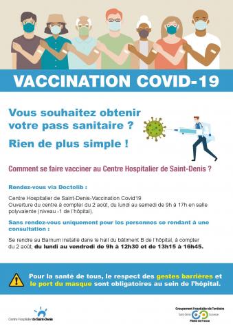 affiche info pratique vaccination à l'hôpital de Saint-Denis 