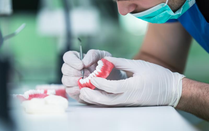 un médecin qui s'occupe d'un dentier 